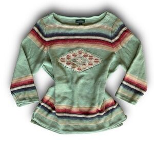 Vtg Ralph Lauren knit southwest tribal sweater Aztec granny pullover 3/4 sleeve